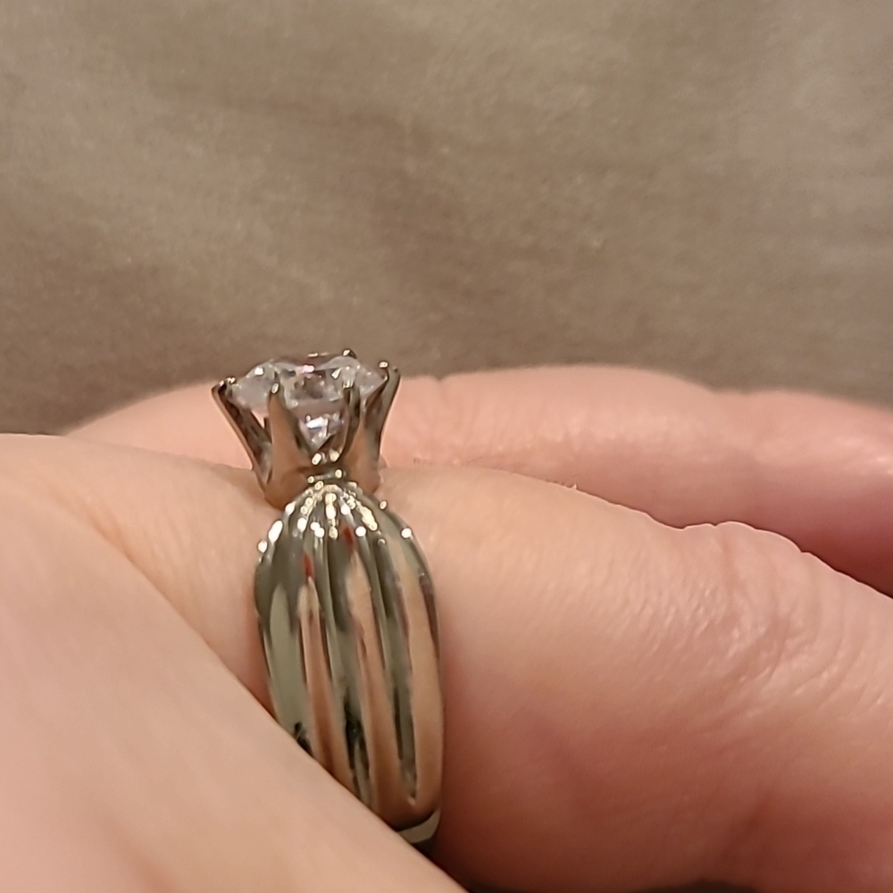 Cubic zirconia stainless steel wide band ring - Picture 2 of 8
